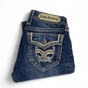 Rock Revival Dark Blue Denim with Orange Stitching